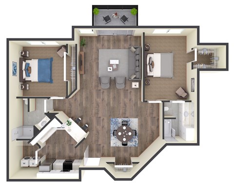 Floor plan for 2 beds, 2 baths, 1236 sqft